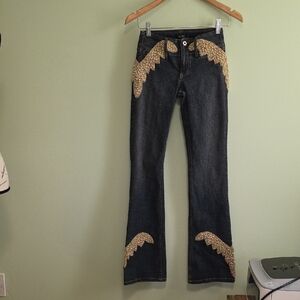 Allen B. By Allen Schwartz Dark Blue Flare Jeans with Gold Sequin Trim